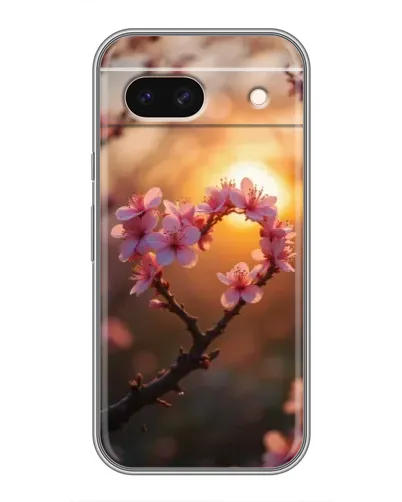 Чохол для Google Pixel 8A з картинкою «Рожевий цвіт  сердечко на тлі заходу»