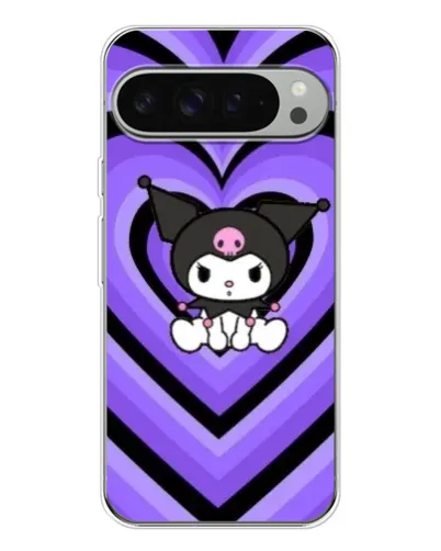 Чехол для Google Pixel 9 Pro XL с картинкой «Kuromi и фиолетовые сердца»