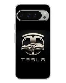 Чохол для Google Pixel 9 Pro XL з картинкою «Tesla — срібне авто»