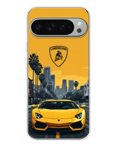 Чохол для Google Pixel 9 Pro XL з картинкою «Жовтий Lamborghini місто»