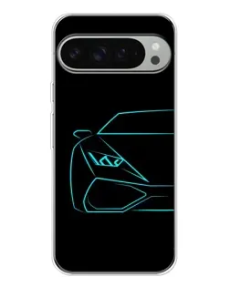 Чохол для Google Pixel 9 Pro XL з картинкою «Блакитний силует Lamborghini»