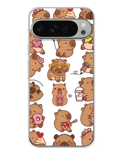 Чехол для Google Pixel 9 Pro XL с картинкой «Стикерпак с капибарами»