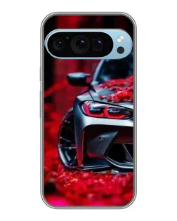 Чохол для Google Pixel 9 Pro з картинкою «Спортивна BMW та квіти»