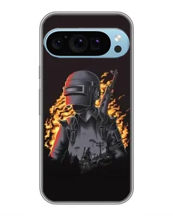 Чехол для Google Pixel 9 Pro с картинкой «PUBG — огненный силуэт»