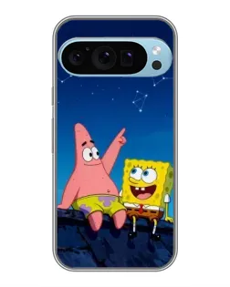 Чохол для Google Pixel 9 Pro з картинкою «Губка Боб та Патрік вночі»