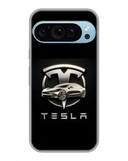 Чохол для Google Pixel 9 Pro з картинкою «Tesla — срібне авто»