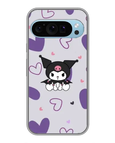 Чехол для Google Pixel 9 с картинкой «Kuromi и лавандовые сердца»