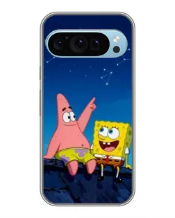 Чехол для Google Pixel 9 с картинкой «Губка Боб и Патрик ночью»