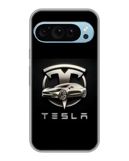 Чехол для Google Pixel 9 с картинкой «Tesla — серебристое авто»
