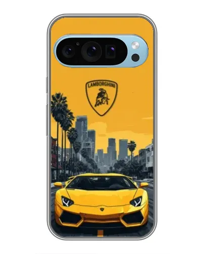 Чехол для Google Pixel 9 с картинкой «Желтый Lamborghini город»
