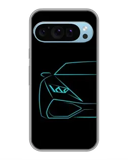 Чехол для Google Pixel 9 с картинкой «Голубой силуэт Lamborghini»