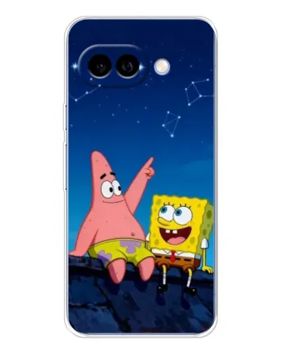 Чехол для Google Pixel 9A с картинкой «Губка Боб и Патрик ночью»