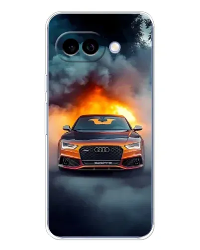 Чехол для Google Pixel 9A с картинкой «Audi в огненном дыму»