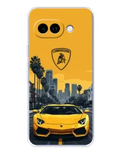 Чехол для Google Pixel 9A с картинкой «Желтый Lamborghini город»
