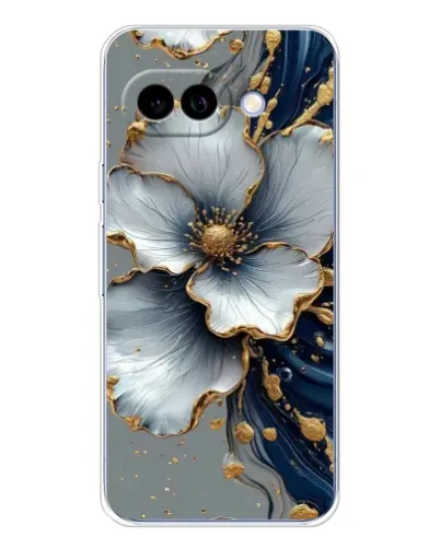 Чехол для Google Pixel 9A с картинкой «Белый цветок и золотой флюид»