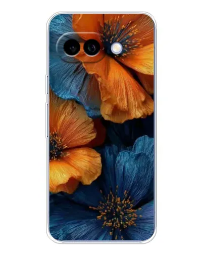 Чехол для Google Pixel 9A с картинкой «Яркая сине-оранжевая флора»
