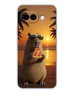 Чехол для Google Pixel 9A с картинкой «Капибара с пиццей»