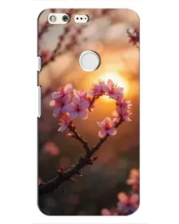 Чохол для Google Pixel з картинкою «Рожевий цвіт  сердечко на тлі заходу»