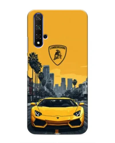 Чохол для Huawei Honor 20 з картинкою «Жовтий Lamborghini місто»