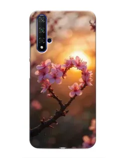Чохол для Huawei Honor 20 з картинкою «Рожевий цвіт  сердечко на тлі заходу»