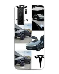 Чехол для Honor 30s с картинкой «Коллаж Cybertruck Tesla»