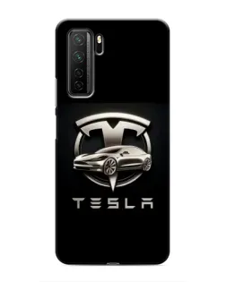 Чехол для Honor 30s с картинкой «Tesla — серебристое авто»