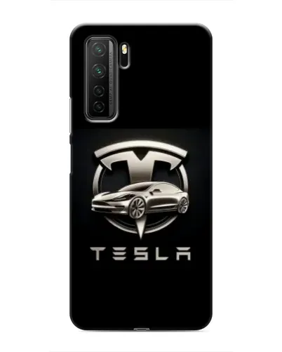 Чехол для Honor 30s с картинкой «Tesla — серебристое авто»