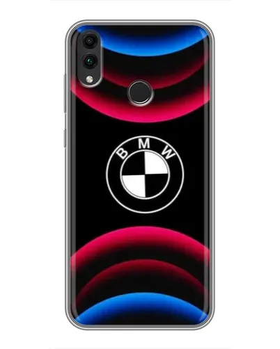 Чехол для Huawei Honor 8C с картинкой «Логотип BMW и неоновые дуги»