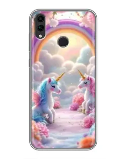 Чехол для Huawei Honor 8C с картинкой «Радуга и единороги»
