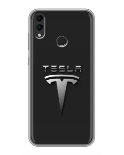 Чехол для Huawei Honor 8C с картинкой «Стальной логотип Tesla»
