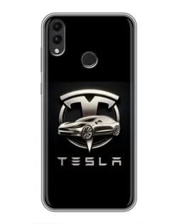 Чехол для Huawei Honor 8C с картинкой «Tesla — серебристое авто»
