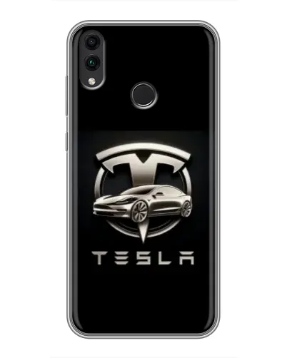 Чехол для Huawei Honor 8C с картинкой «Tesla — серебристое авто»