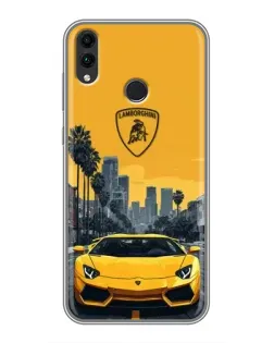 Чехол для Huawei Honor 8C с картинкой «Желтый Lamborghini город»