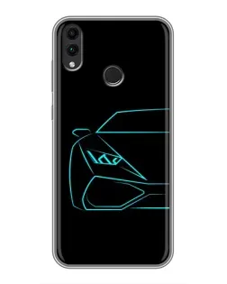 Чехол для Huawei Honor 8C с картинкой «Голубой силуэт Lamborghini»