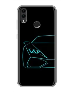 Чохол для Huawei Honor 8X Max з картинкою «Блакитний силует Lamborghini»