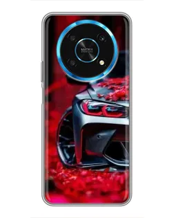 Чехол для Huawei Honor Magic 5 Lite 5G с картинкой «Спортивная BMW и цветы»