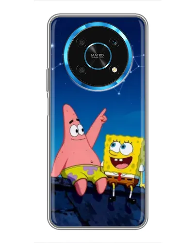 Чехол для Huawei Honor Magic 5 Lite 5G с картинкой «Губка Боб и Патрик ночью»