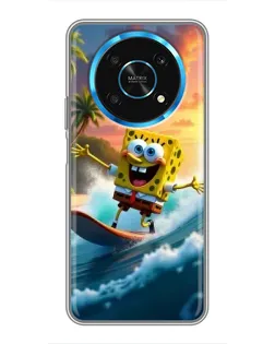 Чехол для Huawei Honor Magic 5 Lite 5G с картинкой «Губка Боб серфингист»