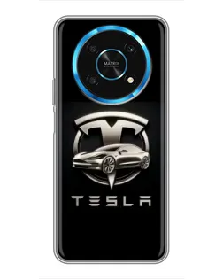Чехол для Huawei Honor Magic 5 Lite 5G с картинкой «Tesla — серебристое авто»