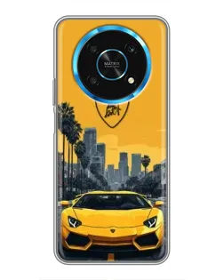 Чехол для Huawei Honor Magic 5 Lite 5G с картинкой «Желтый Lamborghini город»