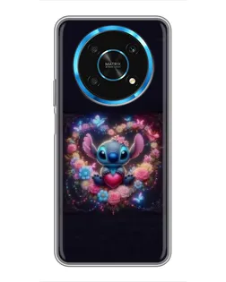 Чехол для Huawei Honor Magic 5 Lite 5G с картинкой «Stitch в цветах»