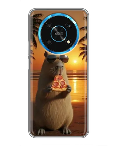 Чехол для Huawei Honor Magic 5 Lite 5G с картинкой «Капибара с пиццей»