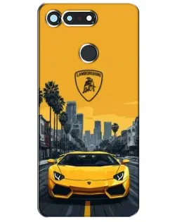 Чехол для Huawei Honor View 20 / V20 с картинкой «Желтый Lamborghini город»