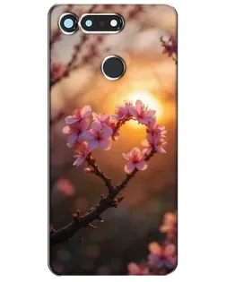 Чехол для Huawei Honor View 20 / V20 с картинкой «Розовый цвет сердце на фоне заката»