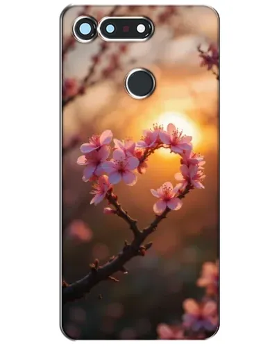 Чехол для Huawei Honor View 20 / V20 с картинкой «Розовый цвет сердце на фоне заката»