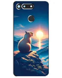 Чехол для Huawei Honor View 20 / V20 с картинкой «Закат солнца с капибарой»
