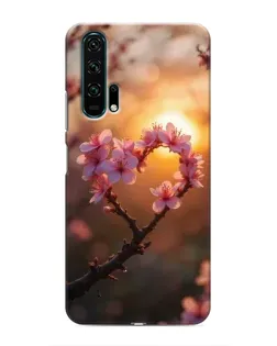 Чехол для Huawei Honor 20 Pro с картинкой «Розовый цвет сердце на фоне заката»