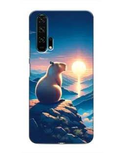 Чехол для Huawei Honor 20 Pro с картинкой «Закат солнца с капибарой»