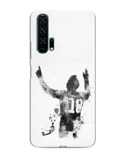 Чехол для Huawei Honor 20 Pro с картинкой «Черно-белый силуэт Месси»