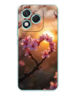 Чехол для Huawei Honor 400 Lite с картинкой «Розовый цвет сердце на фоне заката»